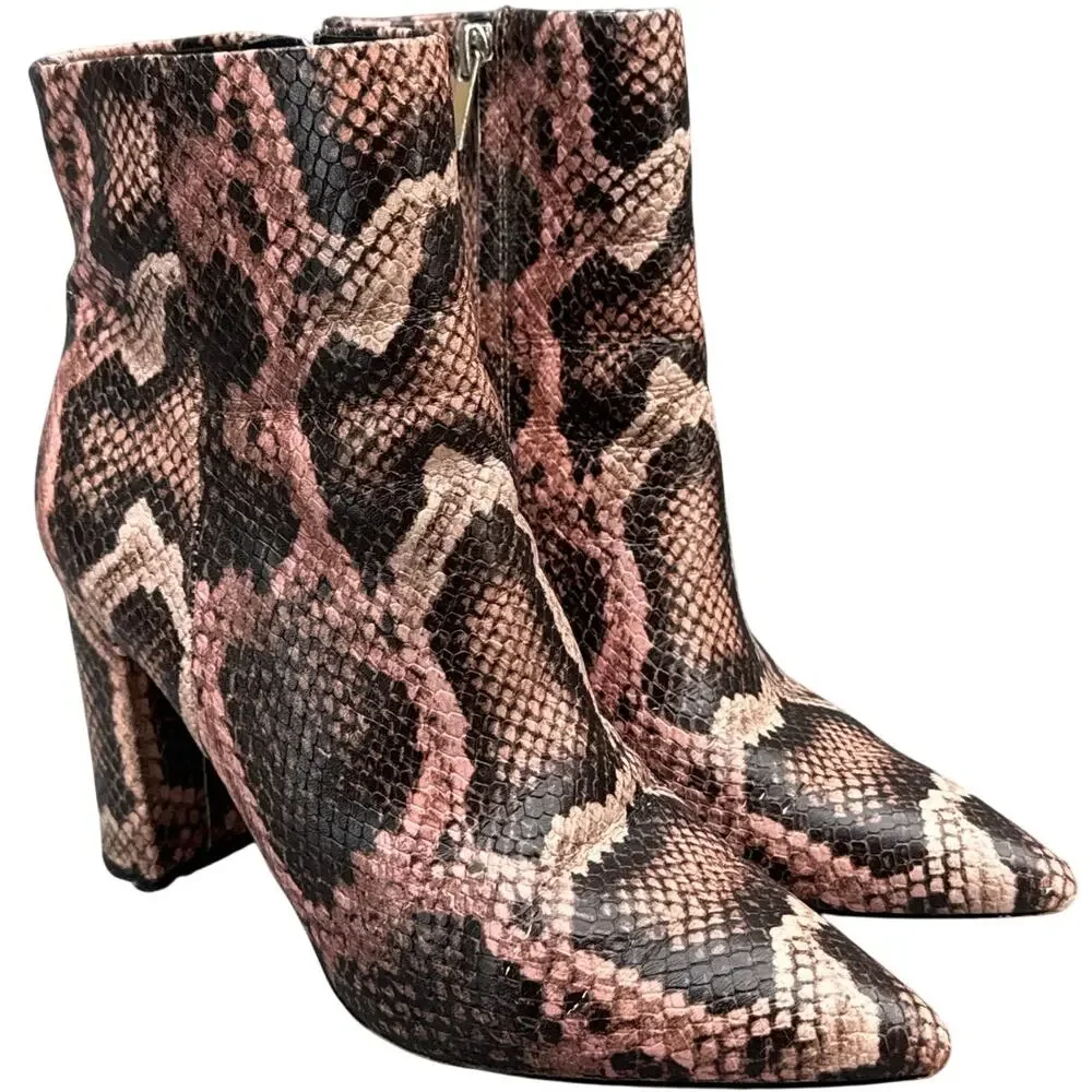 Marc Fisher LTD Ulani 2 Pink Black Snake Print Leather Heeled Ankle Boot Women 9